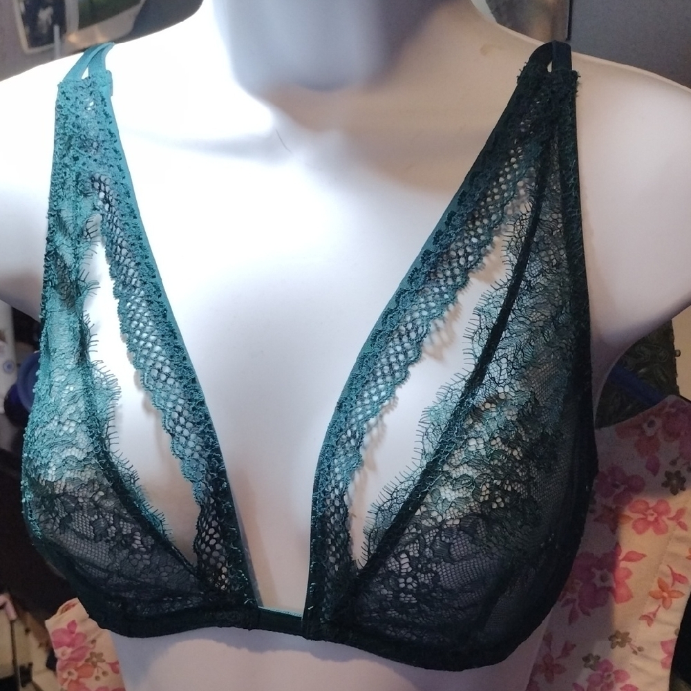 Victoria's Secret Unlined Underwire Forest Green Lace Bra 34C